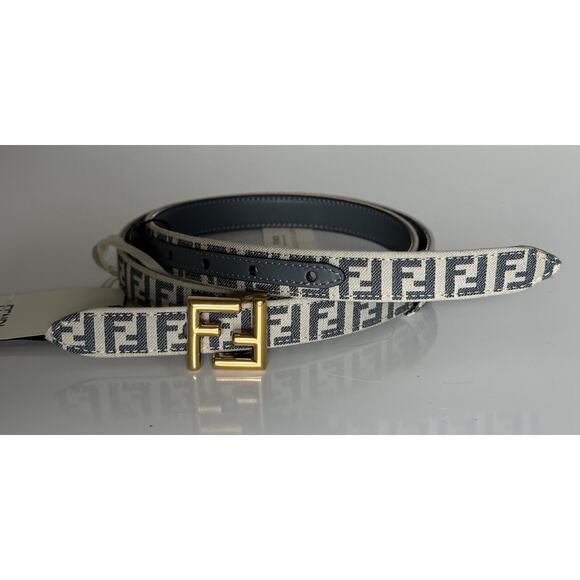 Fendi FF Gold Buckle Reversible Slim Gray Belt 90/36 Italy 8C0719 NWT $550 - Picture 4 of 8